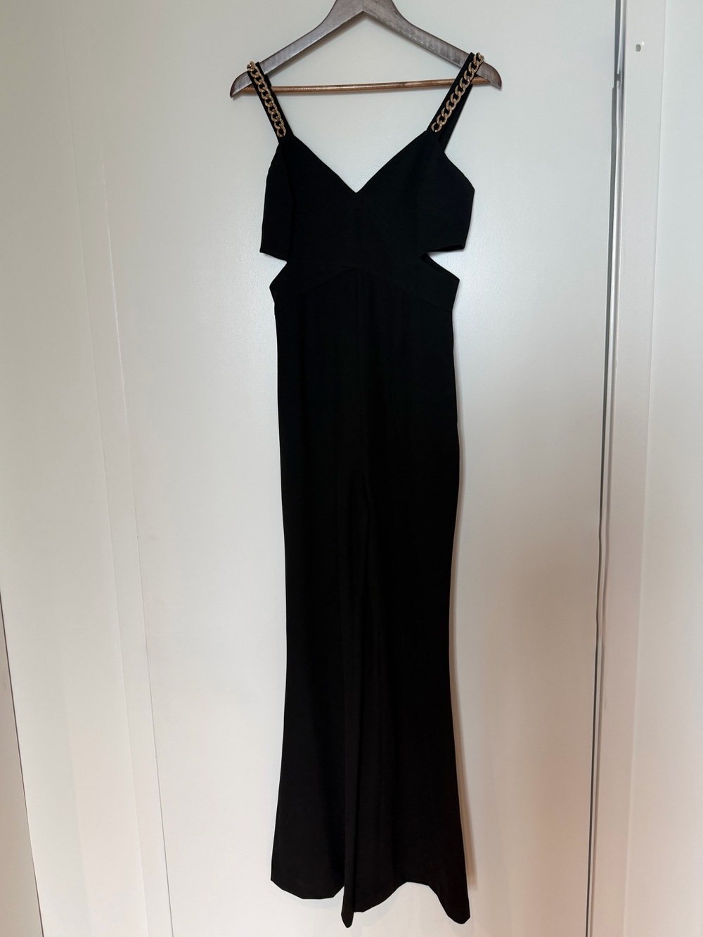Rachel Zoe Black Backless Jumpsuit with Gold Chain Straps